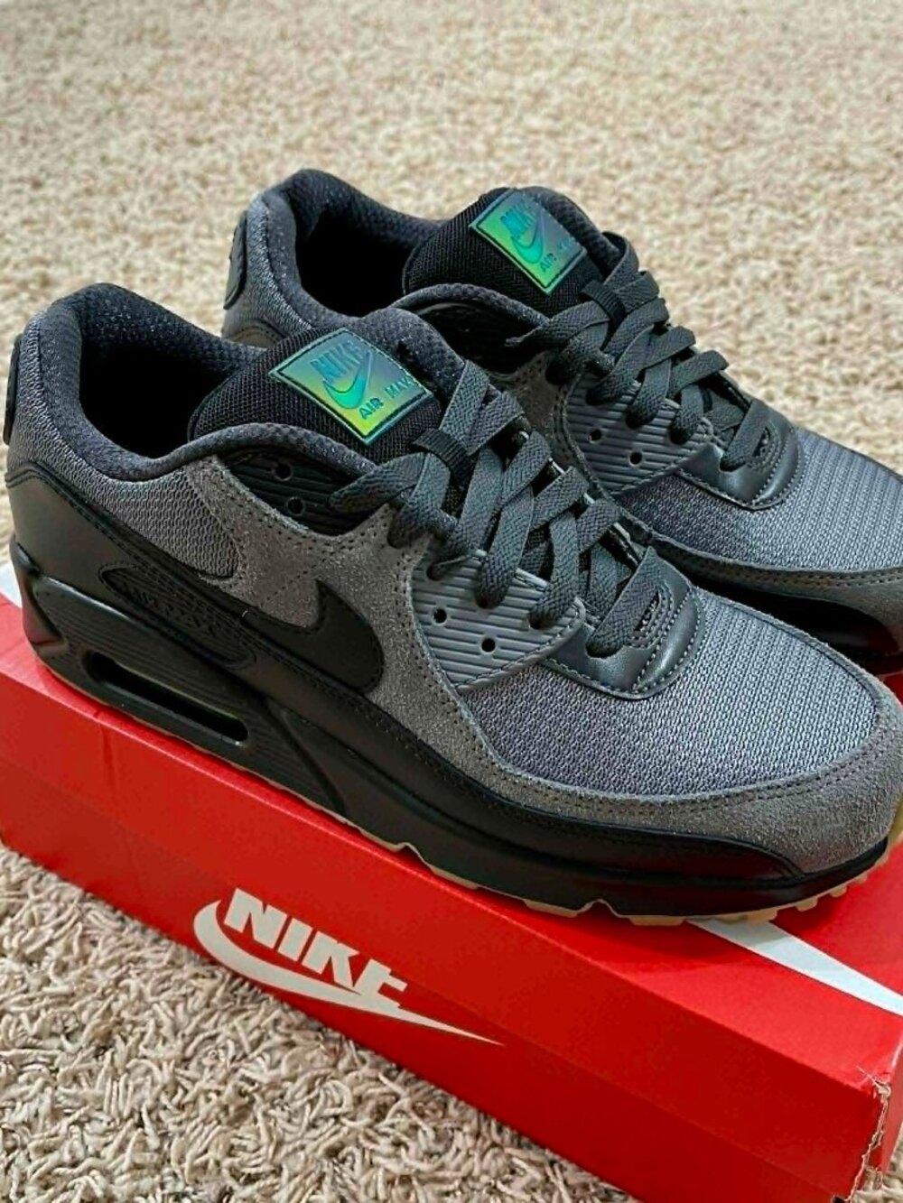Nike Men's Air Max 90 Sneakers Shoes Smoke Gray Black IQ0580-084, Size 10 (New)